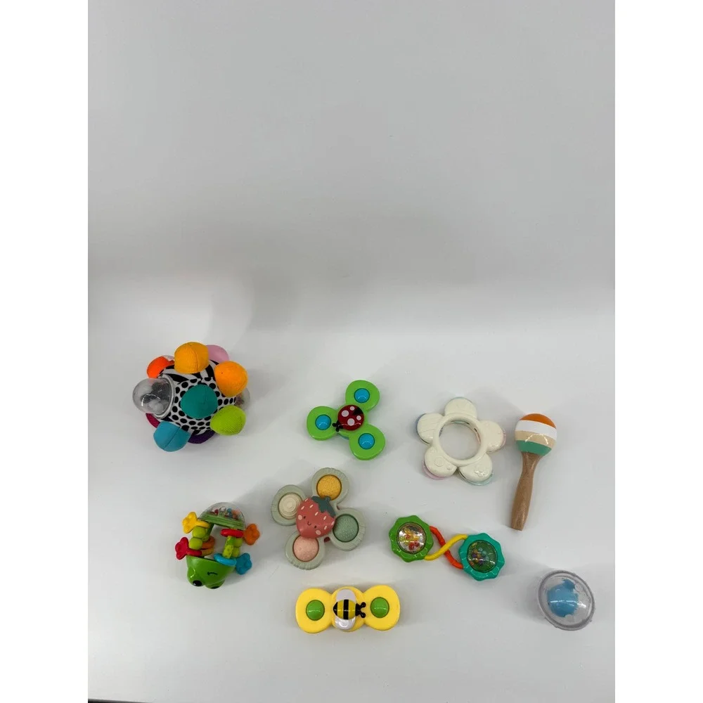 Mixed Baby Sensory Toy Lot Suction Spinners Rattles Maraca Developmental 8pc Set - Picture 1 of 2